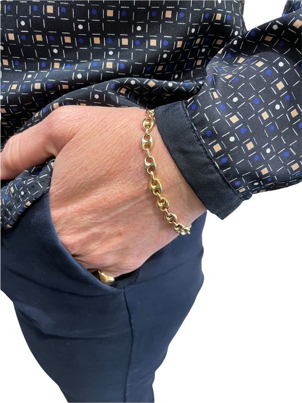 Bracelet Grain de Café 8mm – Chaîne Acier Inoxydable Doré Homme et Femme - Bijou Graine de Café - Colliergrainedecafe.fr