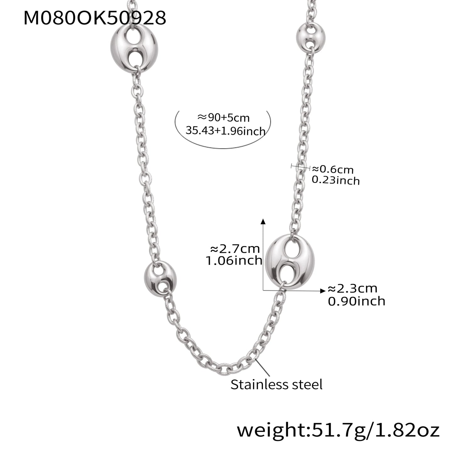Collier Chaîne Épaisse 95cm Acier Inoxydable Plaqué Or Femme – Pendentif Ovale Hip - Hop - Bijou Graine de Café - Colliergrainedecafe.fr