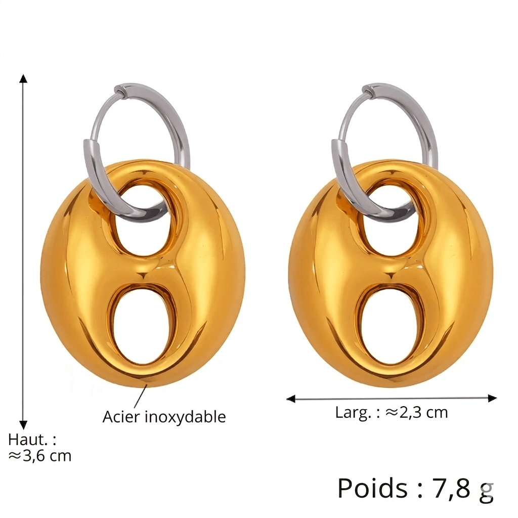 Boucles d'oreilles Graine de Café | Acier Inoxydable Plaqué Or 18K - Bijou Graine de Café - Colliergrainedecafe.fr