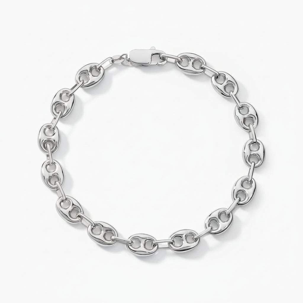 Bracelet Grain de Café 10mm – Chaîne Acier Inoxydable Argenté Homme et Femme - Bijou Graine de Café - Colliergrainedecafe.fr