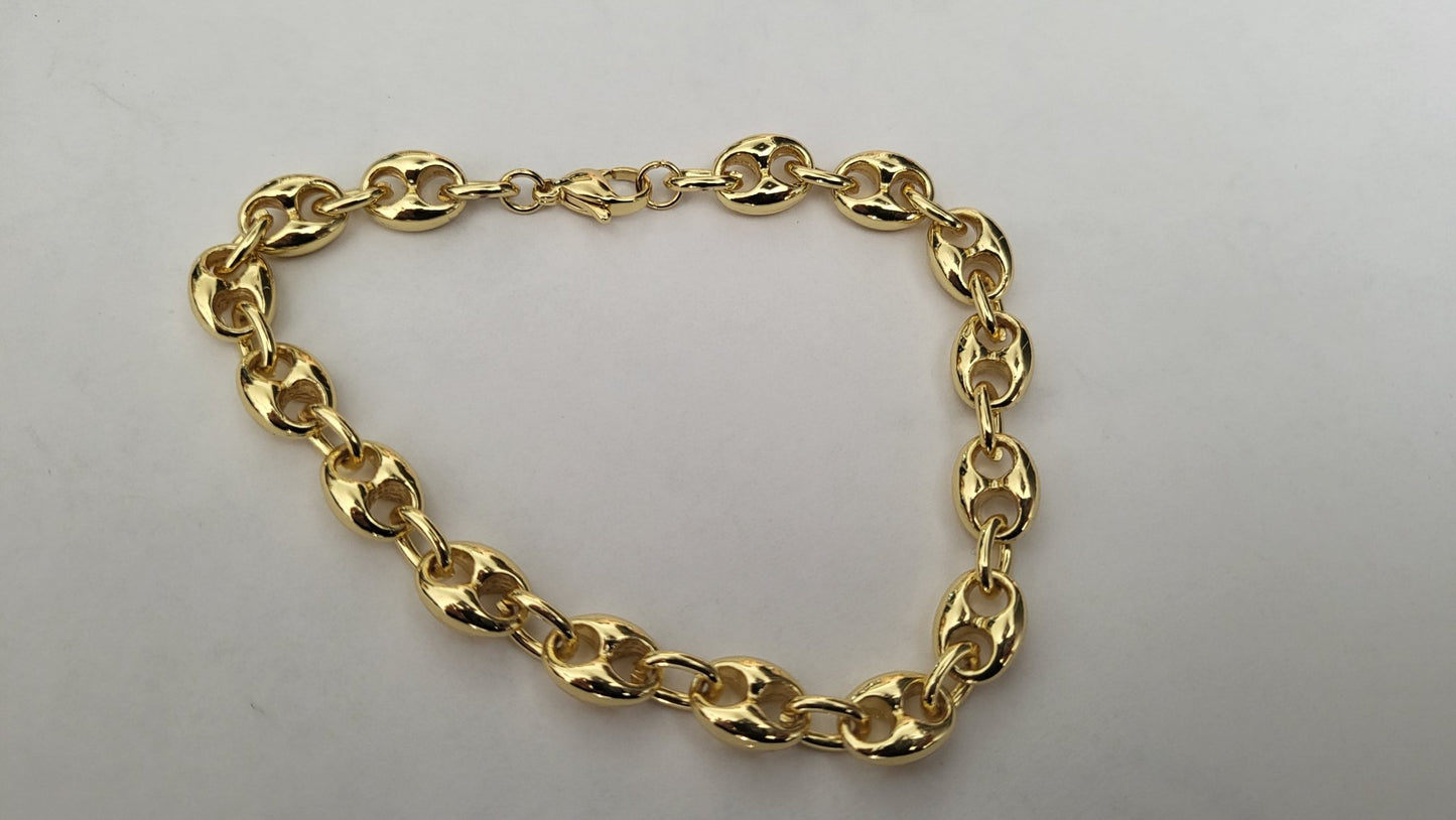 Bracelet Grain de Café 10mm – Chaîne Acier Inoxydable Doré Homme et Femme - Bijou Graine de Café - Colliergrainedecafe.fr
