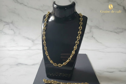 Collier Grain de Café 10mm – Chaîne Acier Inoxydable Doré Homme et Femme - Bijou Graine de Café - Colliergrainedecafe.fr