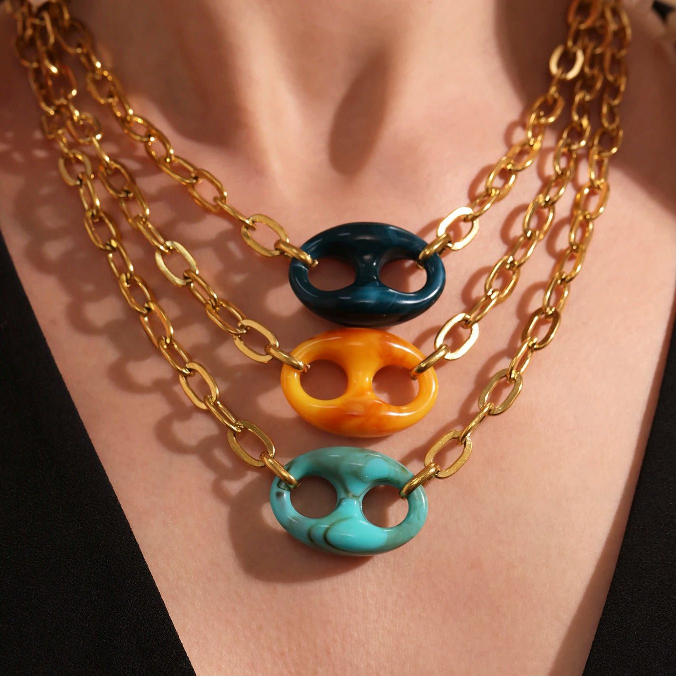 Collier Graine Café Résine Colorée Original – Set Bijoux Femme Acier Inoxydable - Bijou Graine de Café - Colliergrainedecafe.fr