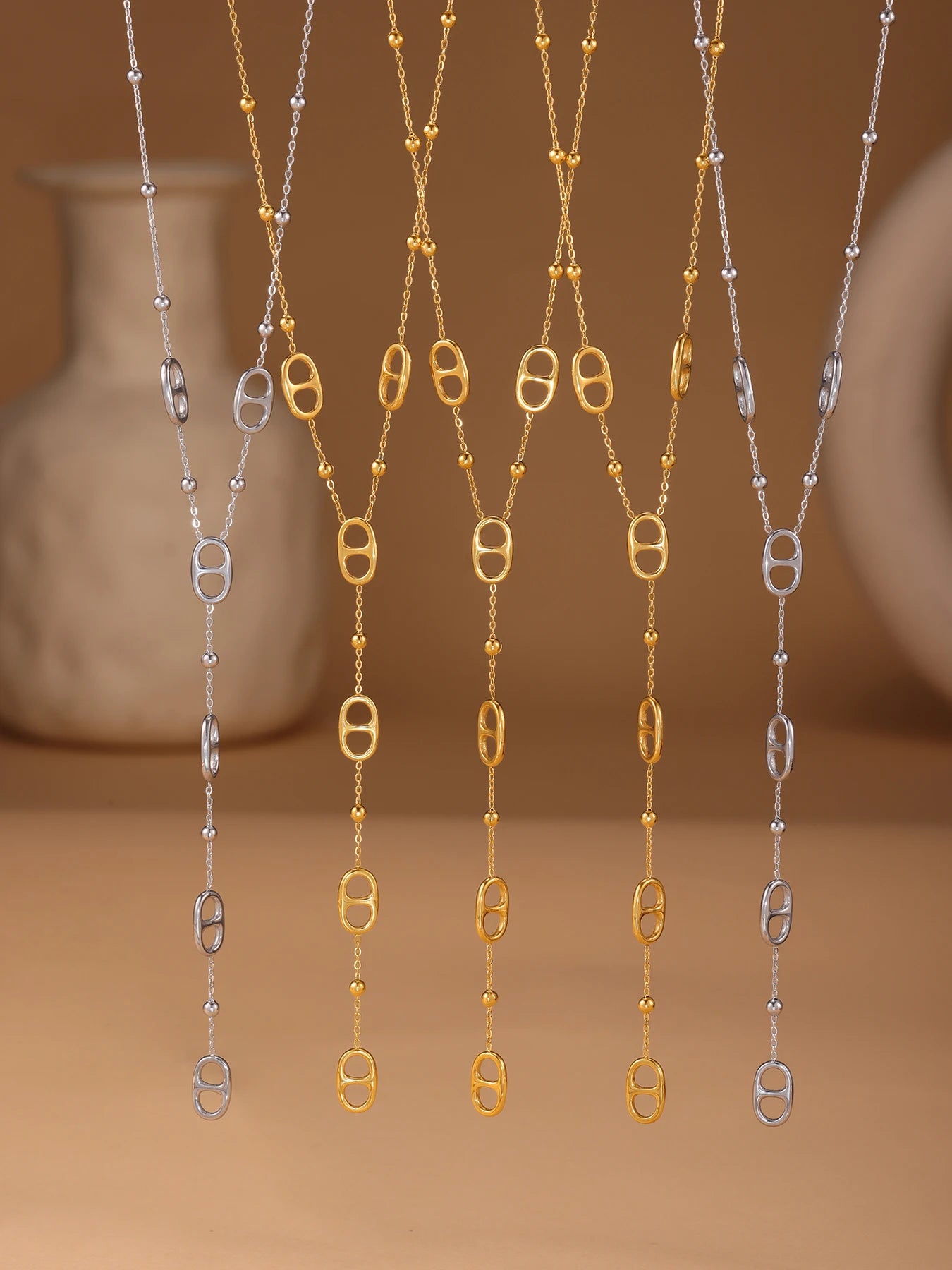 Collier Long Grain de Café – Chaîne Acier Inoxydable Plaqué Or ou argent - Bijou Graine de Café - Colliergrainedecafe.fr