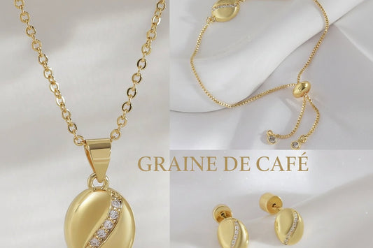 Pendentif Graine de Café – Collier Bracelet Boucles d'Oreilles Plaqué Or Femme - Bijou Graine de Café - Colliergrainedecafe.fr