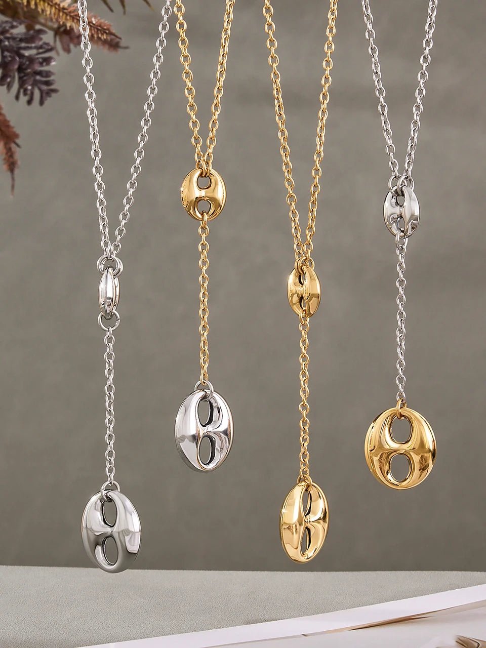 Chaine y graine de cafe 18K Plaqué Or Femme – Chaîne Lariat Pendentif - Bijou Graine de Café - Colliergrainedecafe.fr