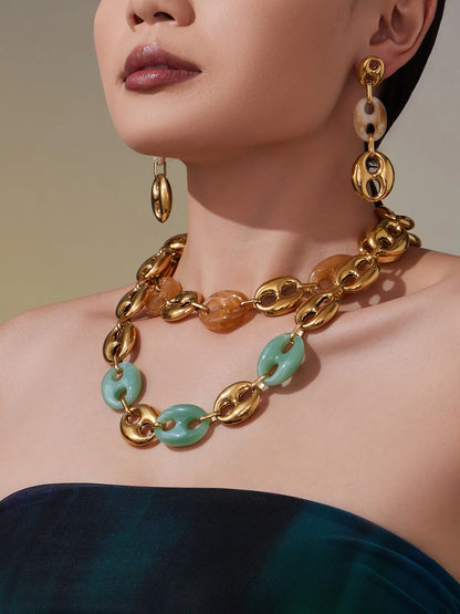 Collier Résine Femme – Bracelet Résine & Boucles d'Oreilles Résine | Parure 3 Pièces - Bijou Graine de Café - Colliergrainedecafe.fr