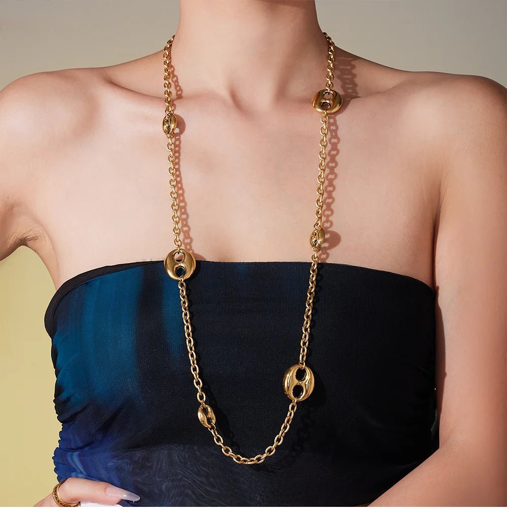 Collier Chaîne Épaisse 95cm Acier Inoxydable Plaqué Or Femme – Pendentif Ovale Hip - Hop - Bijou Graine de Café - Colliergrainedecafe.fr