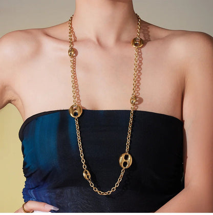 Collier Chaîne Épaisse 95cm Acier Inoxydable Plaqué Or Femme – Pendentif Ovale Hip - Hop - Bijou Graine de Café - Colliergrainedecafe.fr