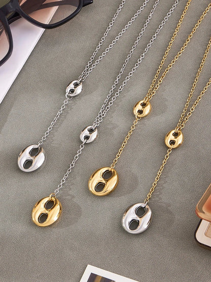 Collier Y Acier Inoxydable 18K Plaqué Or Femme – Chaîne Lariat Pendentif - Bijou Graine de Café - Colliergrainedecafe.fr