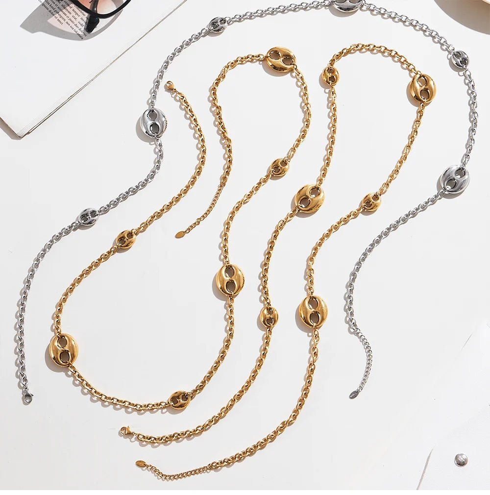 Collier Chaîne Épaisse 95cm Acier Inoxydable Plaqué Or Femme – Pendentif Ovale Hip - Hop - Bijou Graine de Café - Colliergrainedecafe.fr