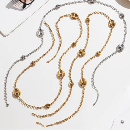 Collier Chaîne Épaisse 95cm Acier Inoxydable Plaqué Or Femme – Pendentif Ovale Hip - Hop - Bijou Graine de Café - Colliergrainedecafe.fr