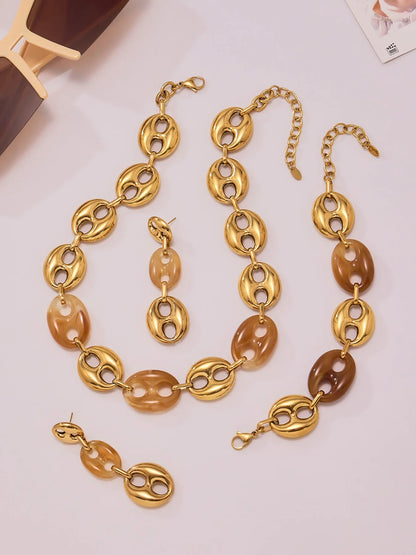 Collier Résine Femme – Bracelet Résine & Boucles d'Oreilles Résine | Parure 3 Pièces - Bijou Graine de Café - Colliergrainedecafe.fr