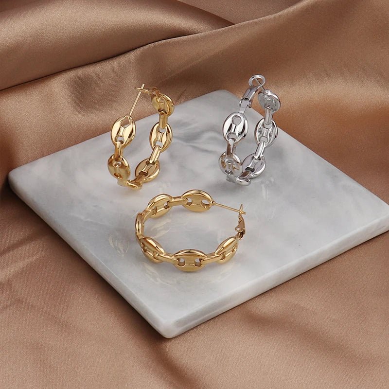 Créoles géométriques acier inoxydable – Boucles d'oreilles tendance pour femme - Bijou Graine de Café - Colliergrainedecafe.fr