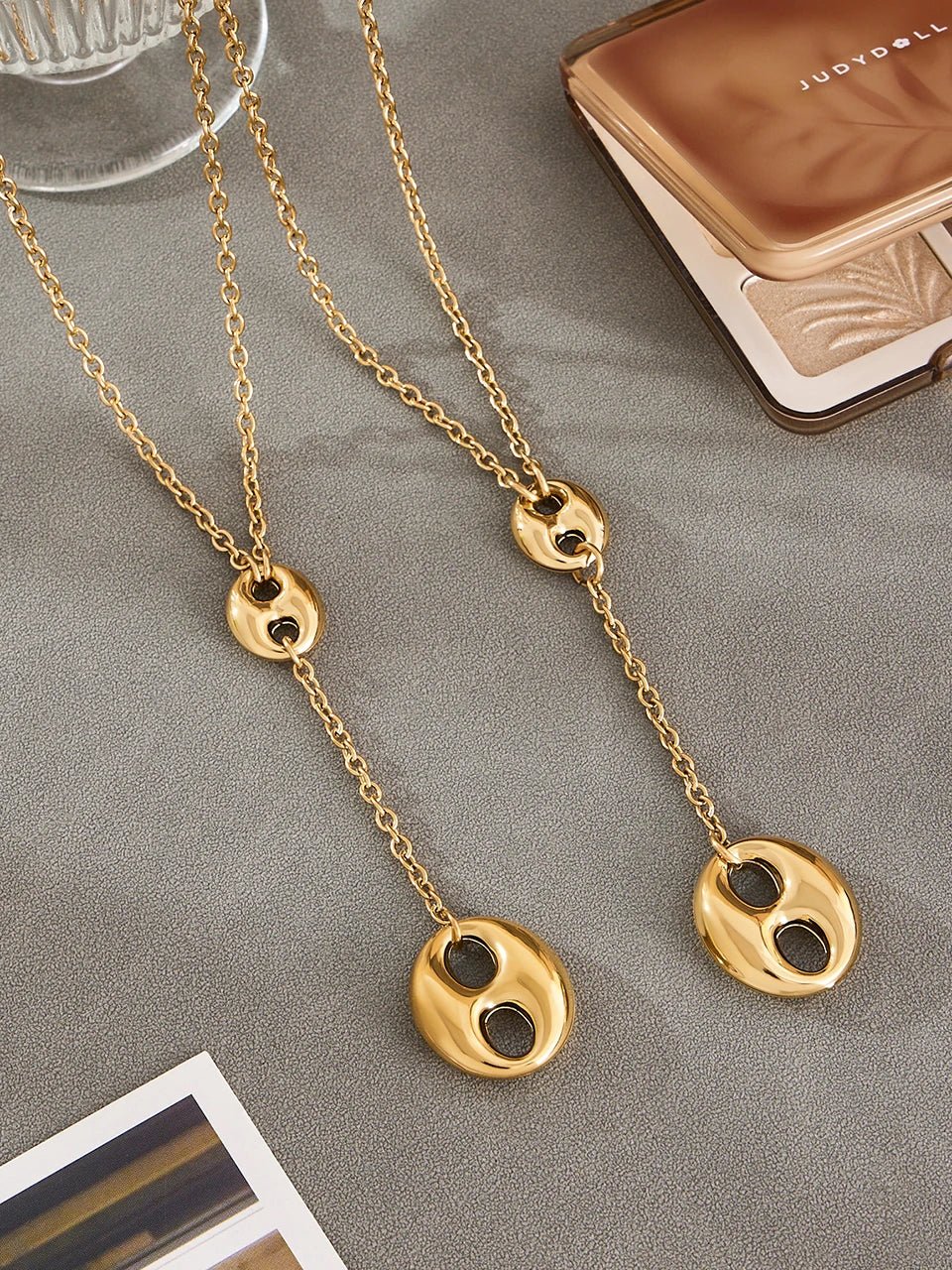 Chaine y graine de cafe 18K Plaqué Or Femme – Chaîne Lariat Pendentif - Bijou Graine de Café - Colliergrainedecafe.fr