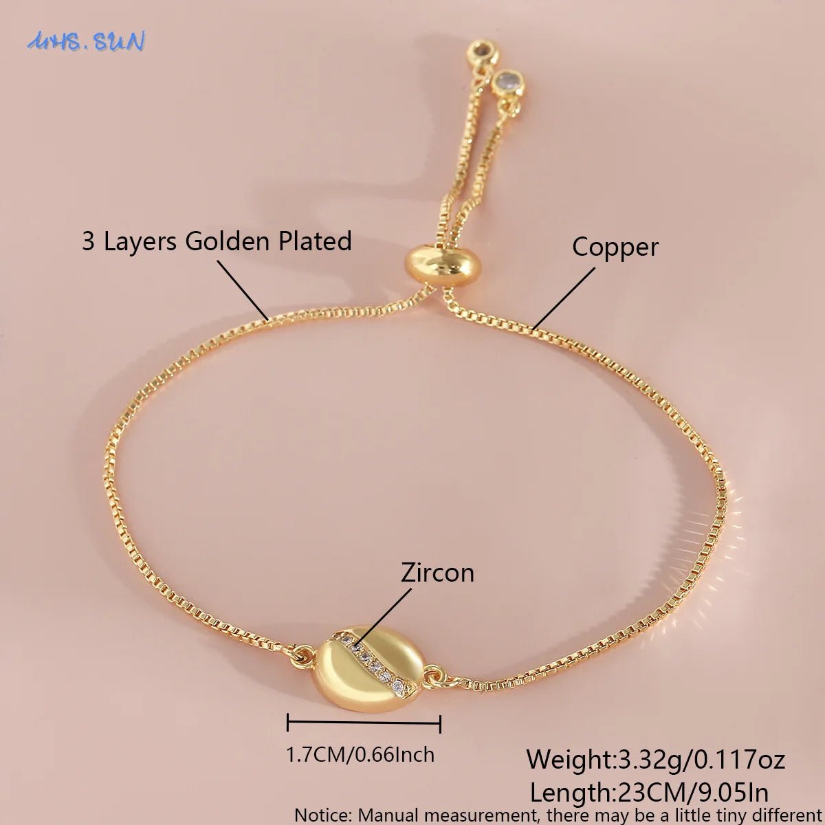 Bracelet Grain de Café – Ajustable Plaqué Or 22K Femme - Bijou Graine de Café - Colliergrainedecafe.fr