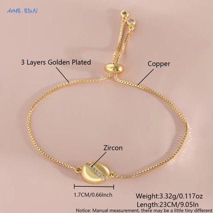 Bracelet Grain de Café – Ajustable Plaqué Or 22K Femme - Bijou Graine de Café - Colliergrainedecafe.fr