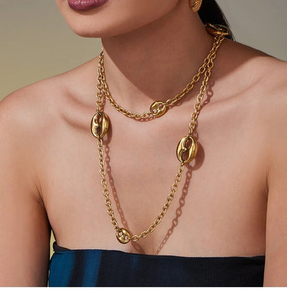 Collier Chaîne Épaisse 95cm Acier Inoxydable Plaqué Or Femme – Pendentif Ovale Hip - Hop - Bijou Graine de Café - Colliergrainedecafe.fr