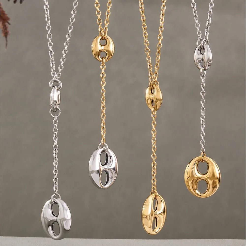 Collier Y Acier Inoxydable 18K Plaqué Or Femme – Chaîne Lariat Pendentif - Bijou Graine de Café - Colliergrainedecafe.fr