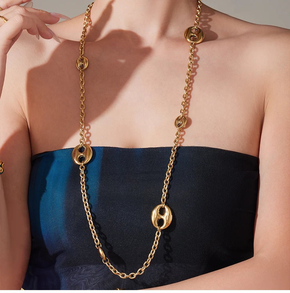 Collier Chaîne Épaisse 95cm Acier Inoxydable Plaqué Or Femme – Pendentif Ovale Hip - Hop - Bijou Graine de Café - Colliergrainedecafe.fr