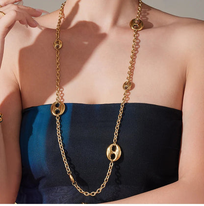 Collier Chaîne Épaisse 95cm Acier Inoxydable Plaqué Or Femme – Pendentif Ovale Hip - Hop - Bijou Graine de Café - Colliergrainedecafe.fr
