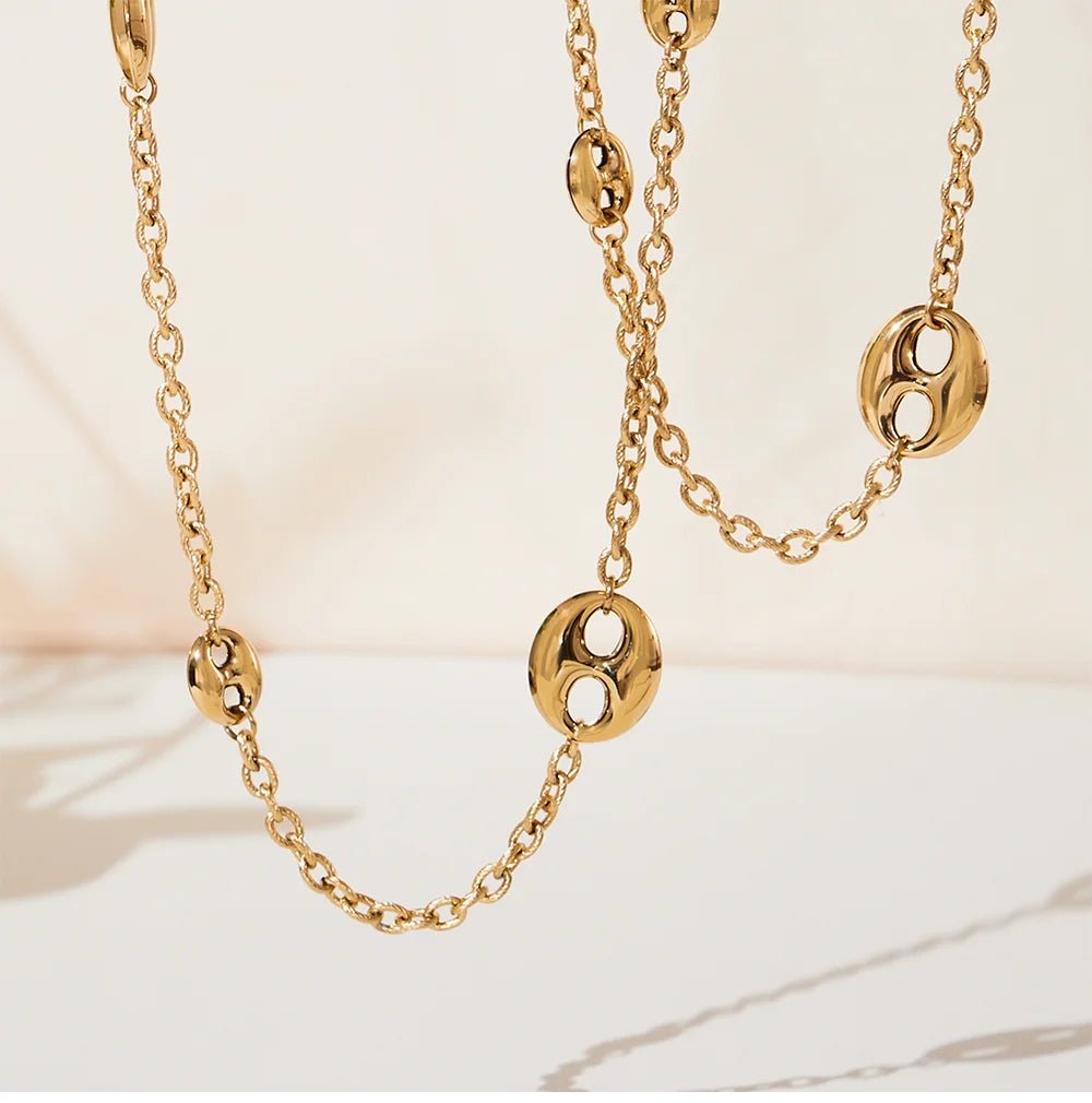 Collier Chaîne Épaisse 95cm Acier Inoxydable Plaqué Or Femme – Pendentif Ovale Hip - Hop - Bijou Graine de Café - Colliergrainedecafe.fr