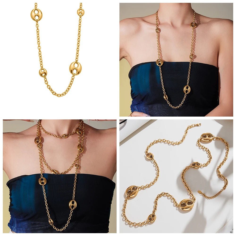 Collier Chaîne Épaisse 95cm Acier Inoxydable Plaqué Or Femme – Pendentif Ovale Hip - Hop - Bijou Graine de Café - Colliergrainedecafe.fr