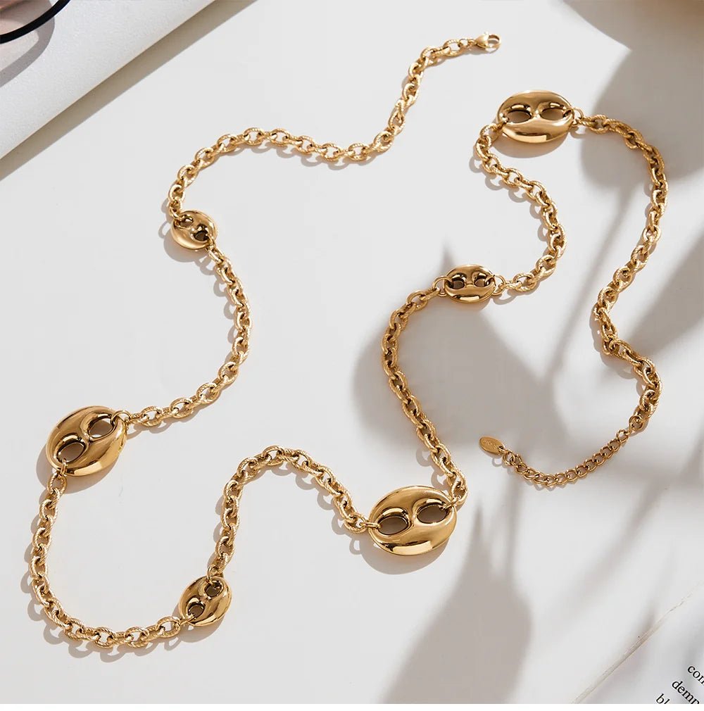 Collier Chaîne Épaisse 95cm Acier Inoxydable Plaqué Or Femme – Pendentif Ovale Hip - Hop - Bijou Graine de Café - Colliergrainedecafe.fr