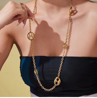 Collier Chaîne Épaisse 95cm Acier Inoxydable Plaqué Or Femme – Pendentif Ovale Hip - Hop - Bijou Graine de Café - Colliergrainedecafe.fr