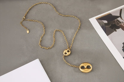 Chaine y graine de cafe 18K Plaqué Or Femme – Chaîne Lariat Pendentif - Bijou Graine de Café - Colliergrainedecafe.fr