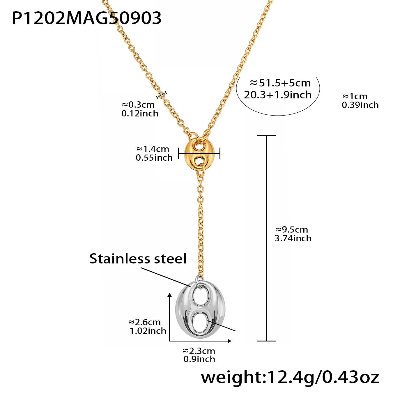 Collier Y Acier Inoxydable 18K Plaqué Or Femme – Chaîne Lariat Pendentif - Bijou Graine de Café - Colliergrainedecafe.fr