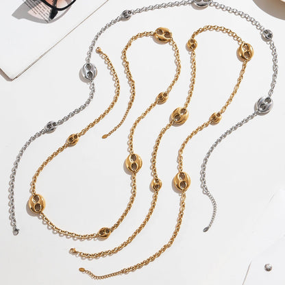 Collier Chaîne Épaisse 95cm Acier Inoxydable Plaqué Or Femme – Pendentif Ovale Hip - Hop - Bijou Graine de Café - Colliergrainedecafe.fr