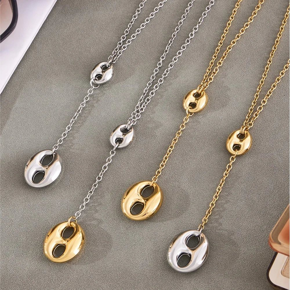 Collier Y Acier Inoxydable 18K Plaqué Or Femme – Chaîne Lariat Pendentif - Bijou Graine de Café - Colliergrainedecafe.fr