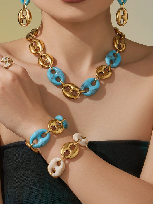 Collier Résine Femme – Bracelet Résine & Boucles d'Oreilles Résine | Parure 3 Pièces - Bijou Graine de Café - Colliergrainedecafe.fr