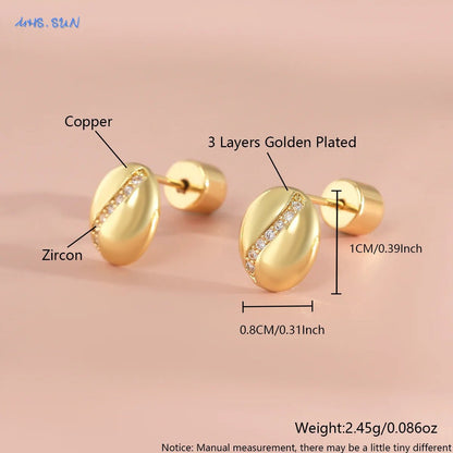 Boucles d'oreilles Grain de Café – Clous Plaqués Or 22K Femme - Bijou Graine de Café - Colliergrainedecafe.fr