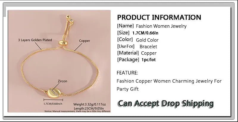 Bracelet Grain de Café – Ajustable Plaqué Or 22K Femme - Bijou Graine de Café - Colliergrainedecafe.fr