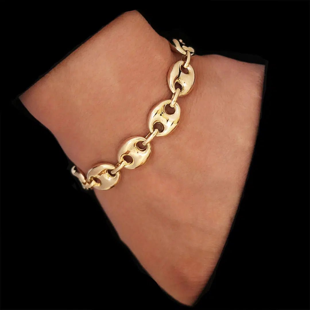 Bracelet Grain de Café 10mm – Chaîne Acier Inoxydable Doré Homme et Femme - Bijou Graine de Café - Colliergrainedecafe.fr