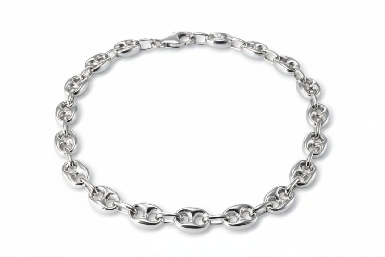 Bracelet Grain de Café 8mm – Chaîne Acier Inoxydable Argenté Homme et Femme - Bijou Graine de Café - Colliergrainedecafe.fr