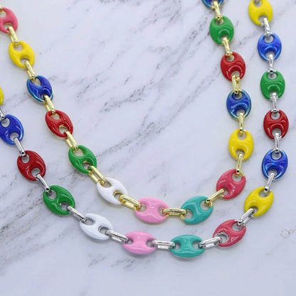 Collier Graine de Café Femme – Chaîne Perles Colorées Acier Doré - Bijou Graine de Café - Colliergrainedecafe.fr