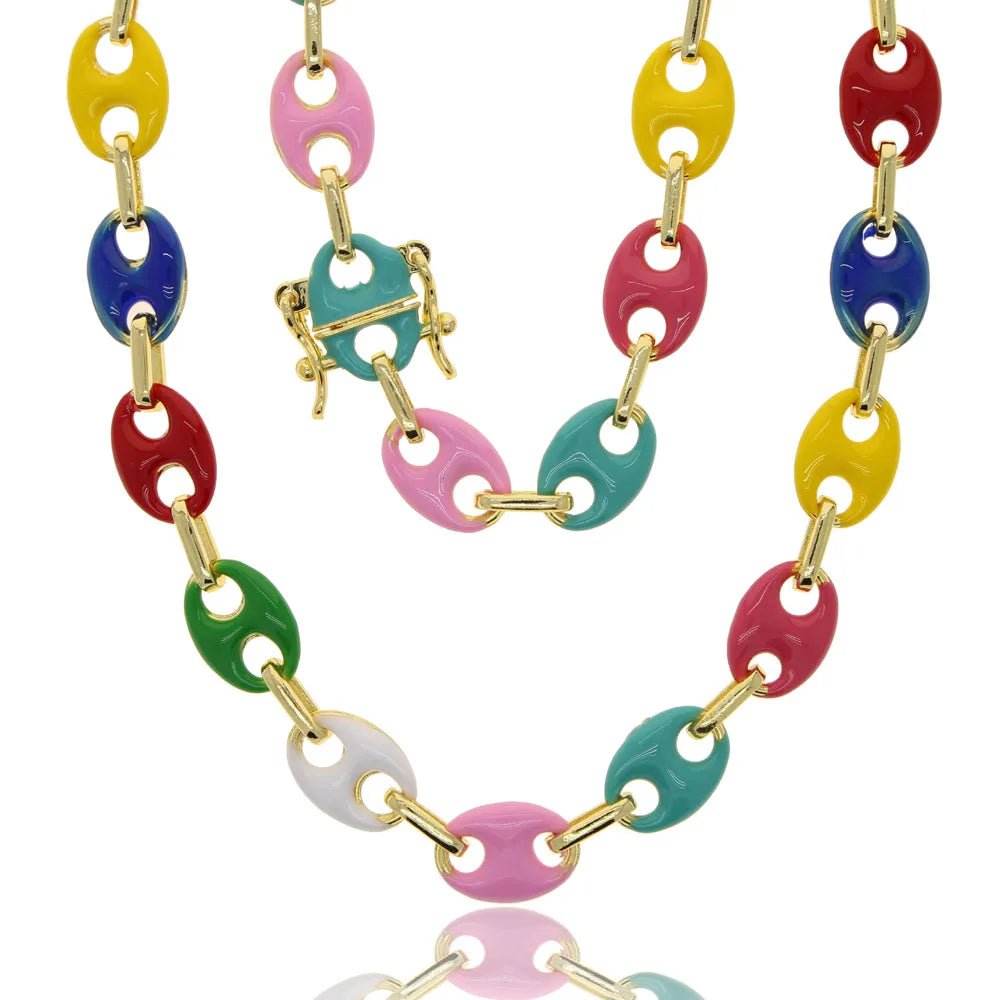 Collier Graine de Café Femme – Chaîne Perles Colorées Acier Doré - Bijou Graine de Café - Colliergrainedecafe.fr