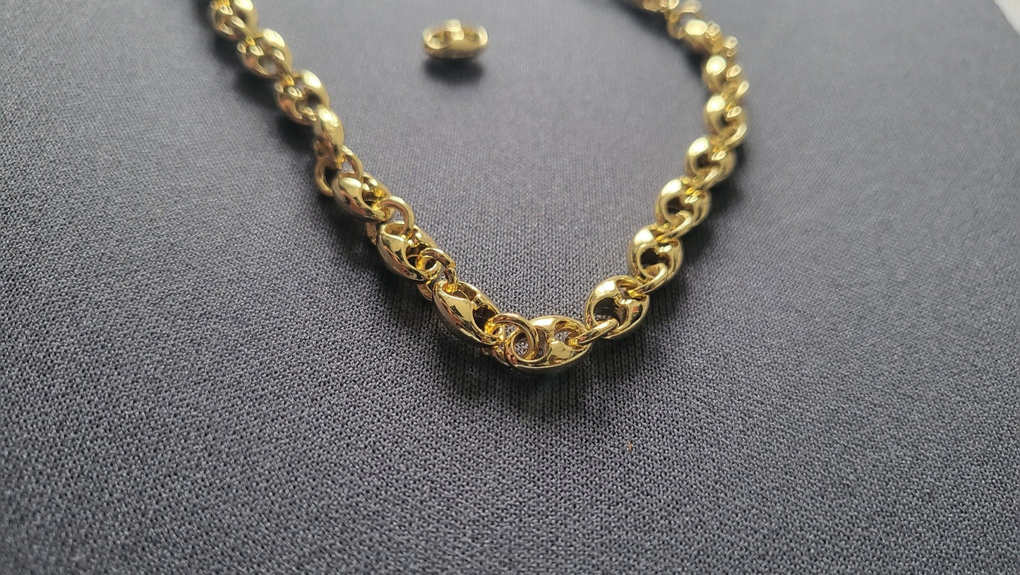 Collier Grain de Café 8mm – Chaîne Acier Inoxydable Doré Homme et Femme - Bijou Graine de Café - Colliergrainedecafe.fr