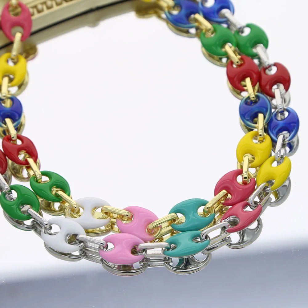 Collier Graine de Café Femme – Chaîne Perles Colorées Acier Doré - Bijou Graine de Café - Colliergrainedecafe.fr