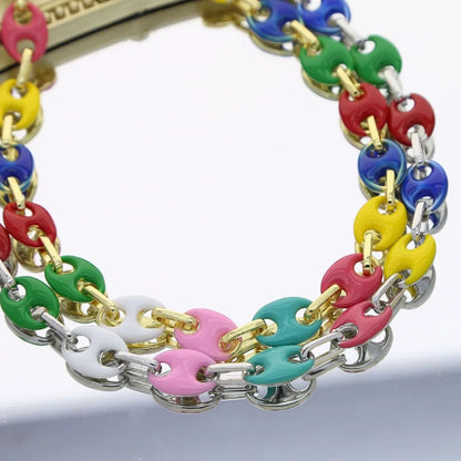 Collier Graine de Café Femme – Chaîne Perles Colorées Acier Doré - Bijou Graine de Café - Colliergrainedecafe.fr