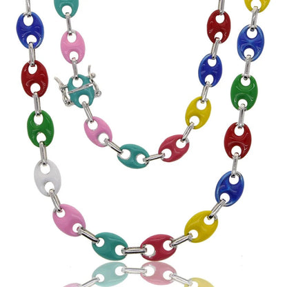 Collier Graine de Café Femme – Chaîne Perles Colorées Acier Doré - Bijou Graine de Café - Colliergrainedecafe.fr