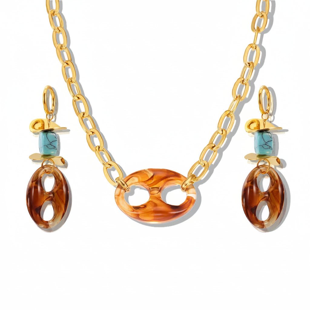 Collier Graine Café Résine Colorée Original – Set Bijoux Femme Acier Inoxydable - Bijou Graine de Café - Colliergrainedecafe.fr
