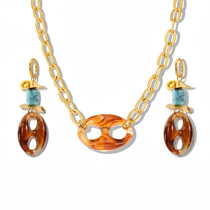 Collier Graine Café Résine Colorée Original – Set Bijoux Femme Acier Inoxydable - Bijou Graine de Café - Colliergrainedecafe.fr