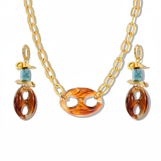 Collier Graine Café Résine Colorée Original – Set Bijoux Femme Acier Inoxydable - Bijou Graine de Café - Colliergrainedecafe.fr