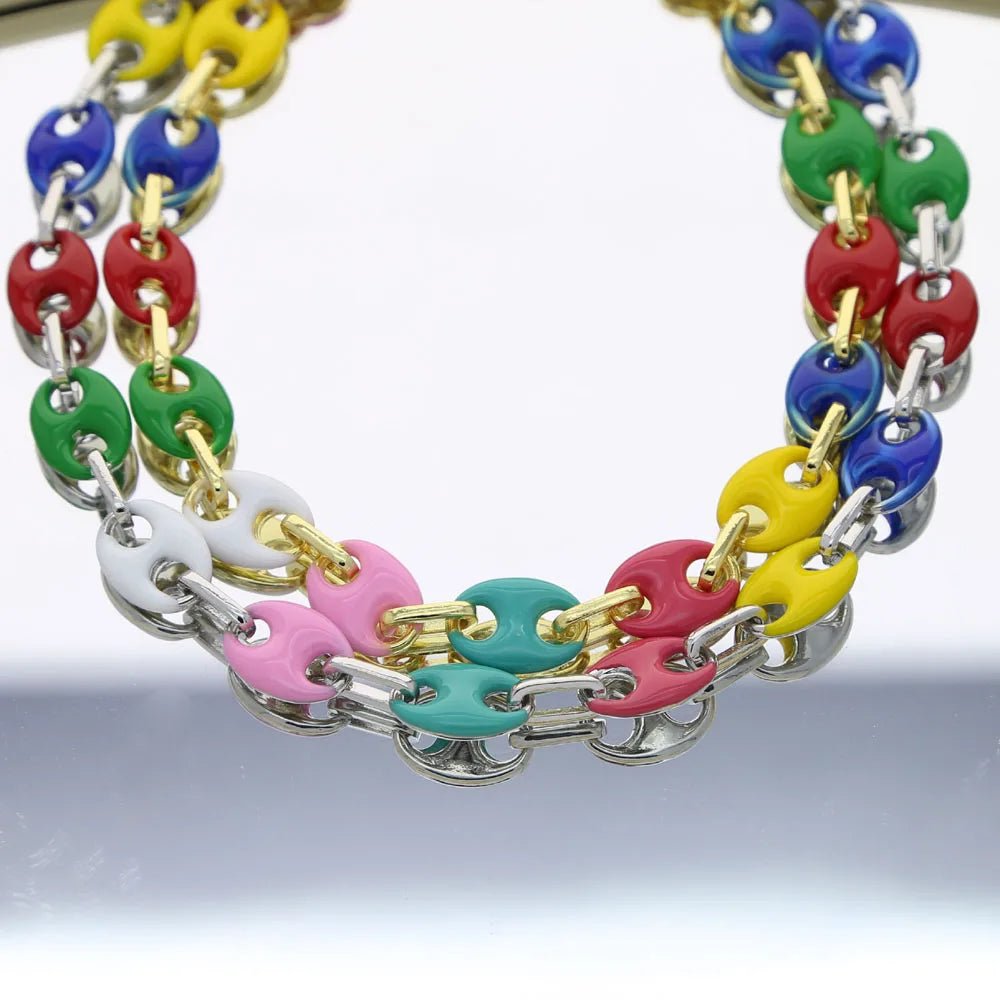 Collier Graine de Café Femme – Chaîne Perles Colorées Acier Doré - Bijou Graine de Café - Colliergrainedecafe.fr