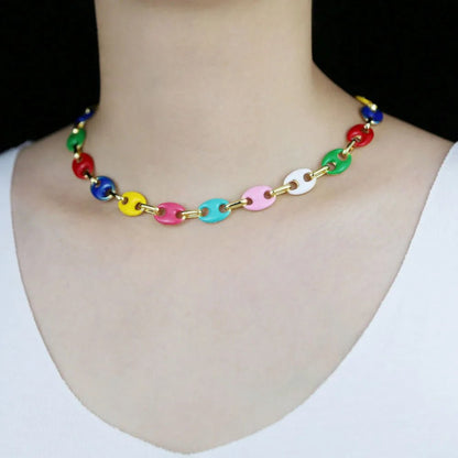 Collier Graine de Café Femme – Chaîne Perles Colorées Acier Doré - Bijou Graine de Café - Colliergrainedecafe.fr