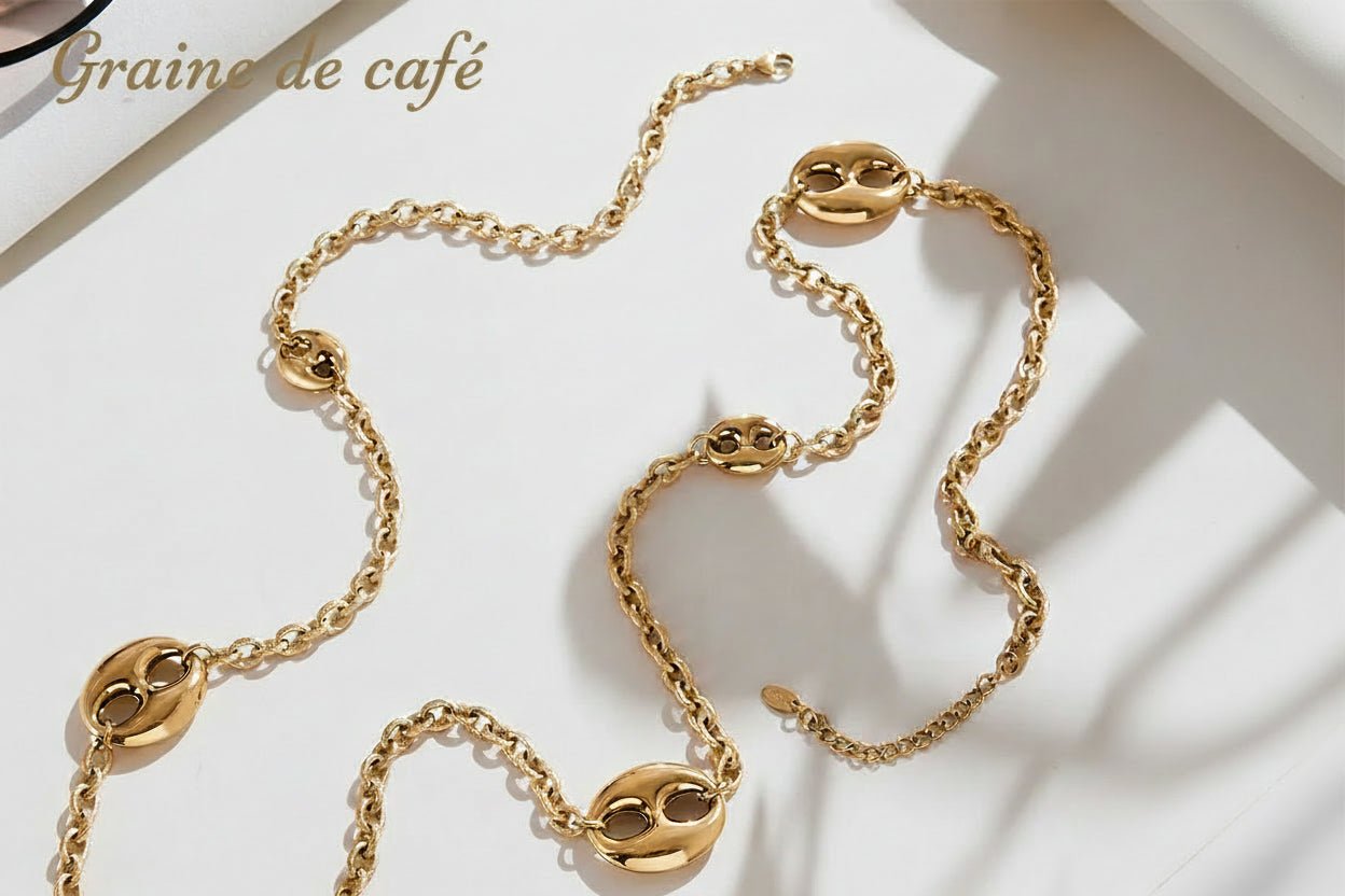 Collier Chaîne Épaisse 95cm Acier Inoxydable Plaqué Or Femme – Pendentif Ovale Hip - Hop - Bijou Graine de Café - Colliergrainedecafe.fr